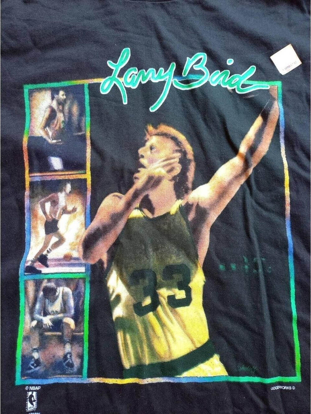 NEW Larry BIRD 90s Boston Celtics SALEM Single Stitch Tee shirt M black NBA vtg